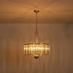 Shabby Chic Antique Silver Crystal Cage Pendant Light