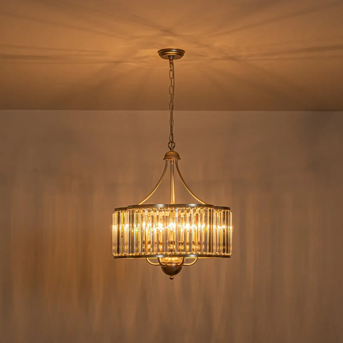 Shabby Chic Antique Silver Crystal Cage Pendant Light