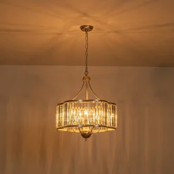 Shabby Chic Antique Silver Crystal Cage Pendant Light