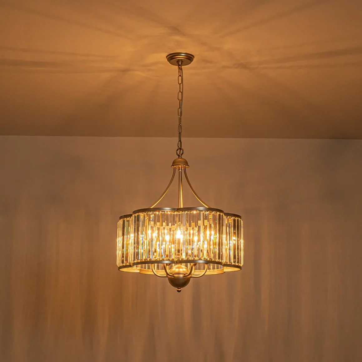 Shabby Chic Antique Silver Crystal Cage Pendant Light