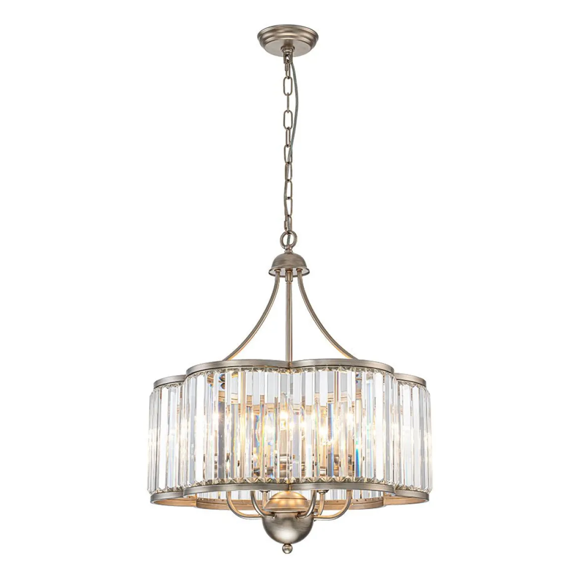 Shabby Chic Antique Silver Crystal Cage Pendant Light