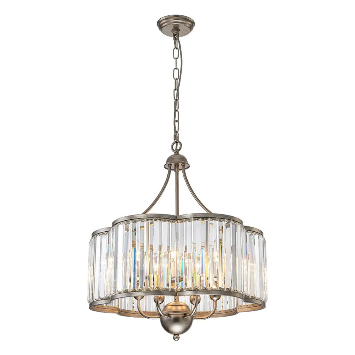 Shabby Chic Antique Silver Crystal Cage Pendant Light