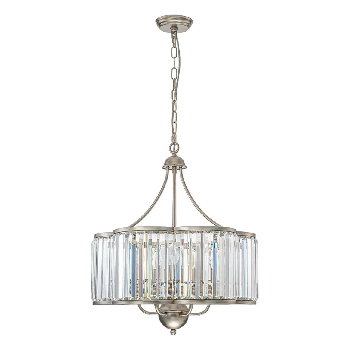 Shabby Chic Antique Silver Crystal Cage Pendant Light