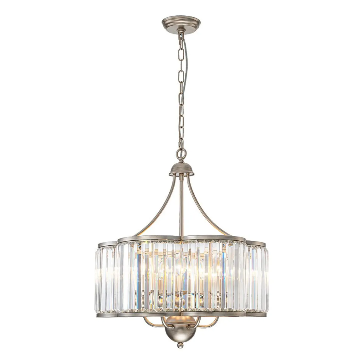 Shabby Chic Antique Silver Crystal Cage Pendant Light
