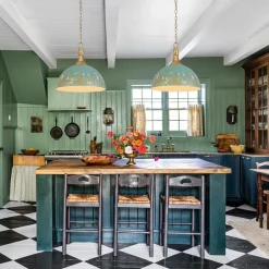 Shabby Chic Distressed Gilded Patina Teal Dome Pendant Light