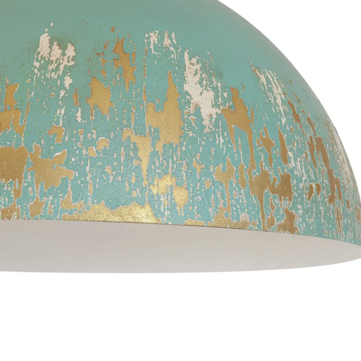 Shabby Chic Distressed Gilded Patina Teal Dome Pendant Light