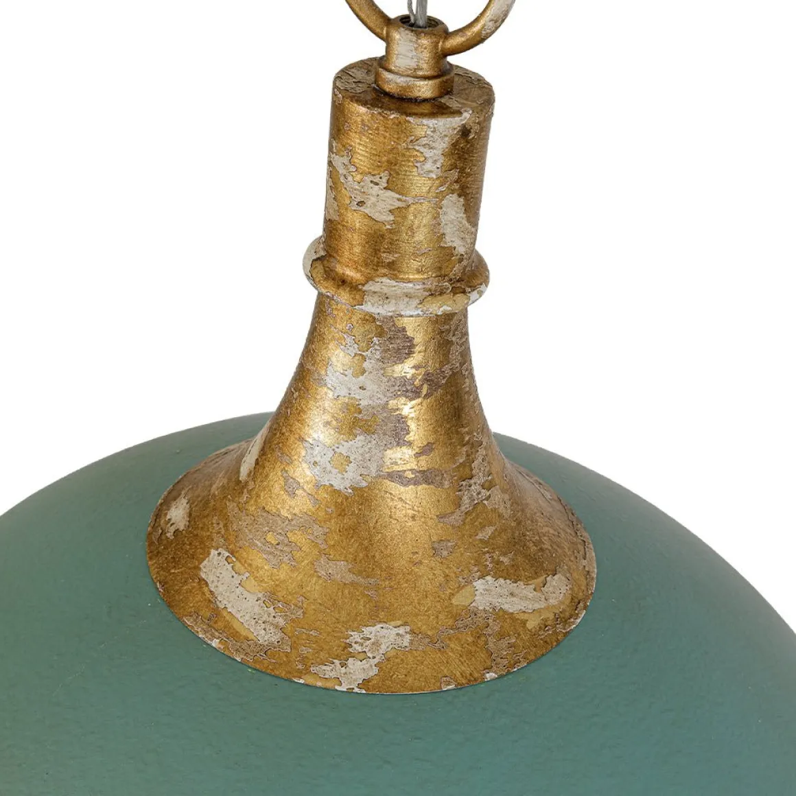 Shabby Chic Distressed Gilded Patina Teal Dome Pendant Light