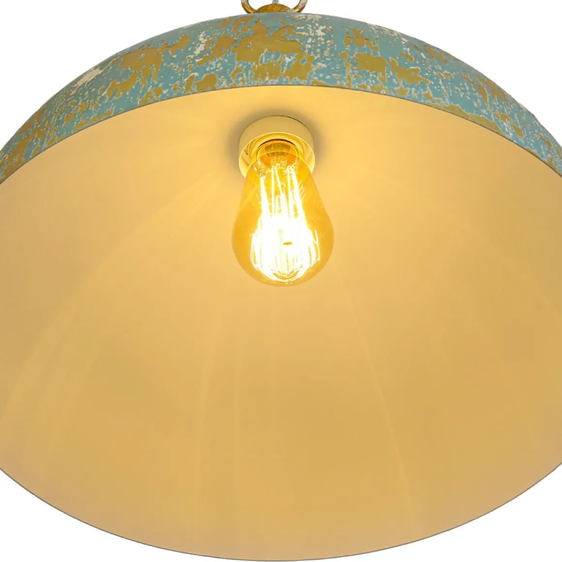 Shabby Chic Distressed Gilded Patina Teal Dome Pendant Light