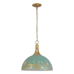 Shabby Chic Distressed Gilded Patina Teal Dome Pendant Light