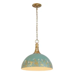 Shabby Chic Distressed Gilded Patina Teal Dome Pendant Light