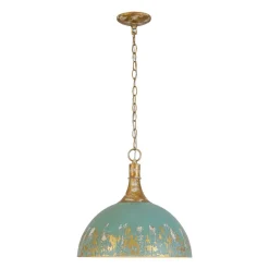 Shabby Chic Distressed Gilded Patina Teal Dome Pendant Light
