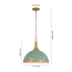 Shabby Chic Distressed Gilded Patina Teal Dome Pendant Light