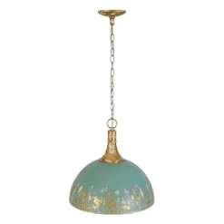 Shabby Chic Distressed Gilded Patina Teal Dome Pendant Light