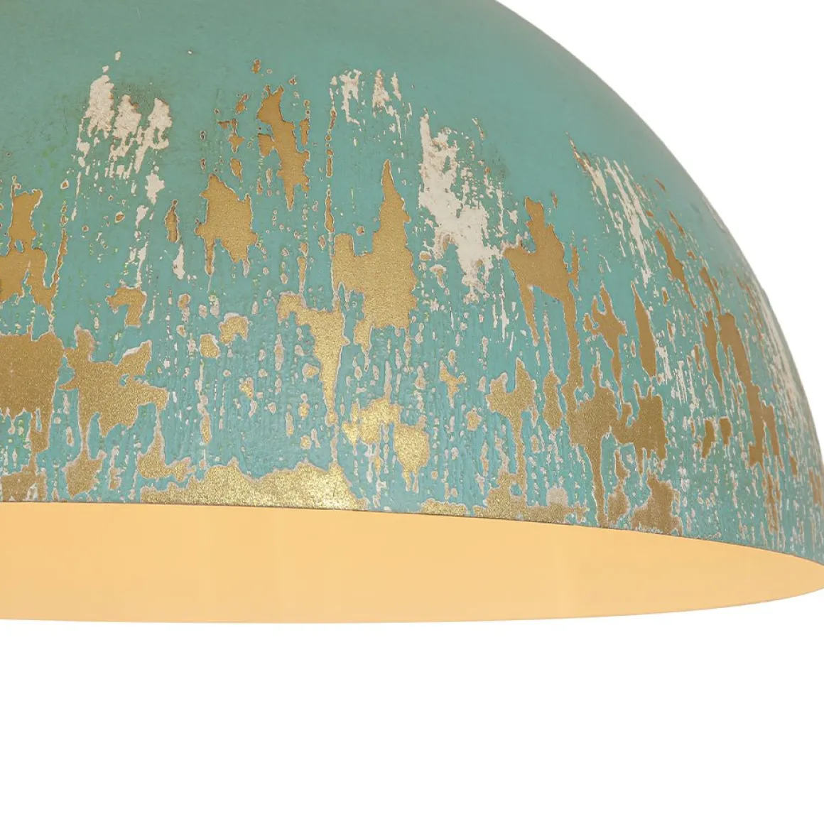 Shabby Chic Distressed Gilded Patina Teal Dome Pendant Light