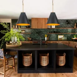 Shaker Brass Black 1-Light Metal Conical Kitchen Pendant