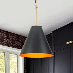 Shaker Brass Black 1-Light Metal Conical Kitchen Pendant