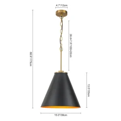 Shaker Brass Black 1-Light Metal Conical Kitchen Pendant