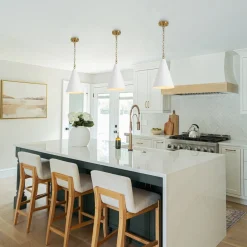 Shaker 1-Light Brass White Iron Conical Kitchen Pendant