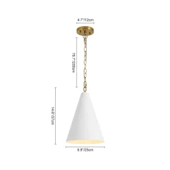 Shaker 1-Light Brass White Iron Conical Kitchen Pendant
