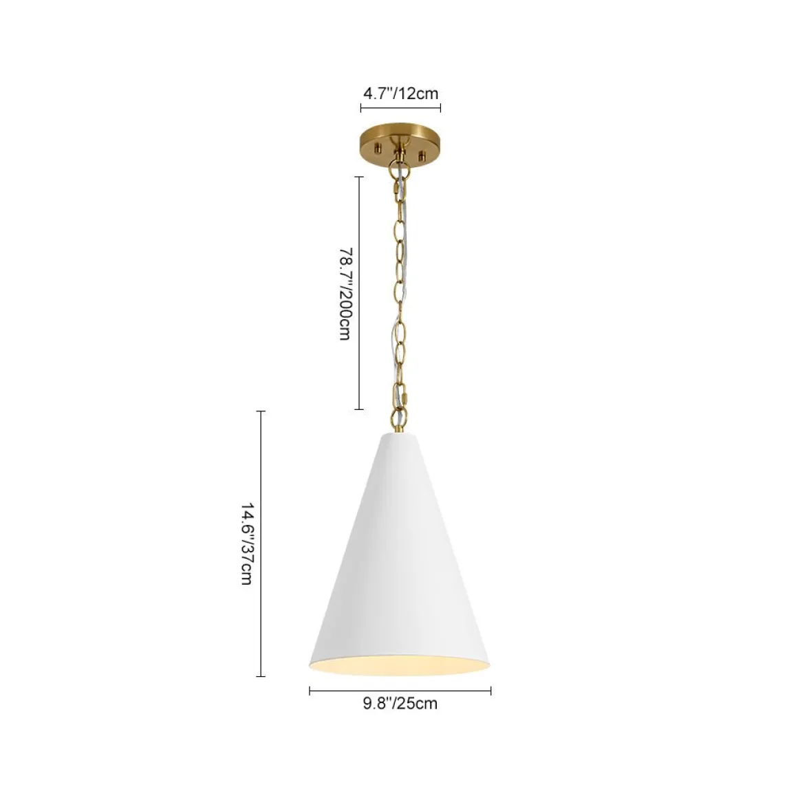 Shaker 1-Light Brass White Iron Conical Kitchen Pendant