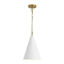 Shaker 1-Light Brass White Iron Conical Kitchen Pendant