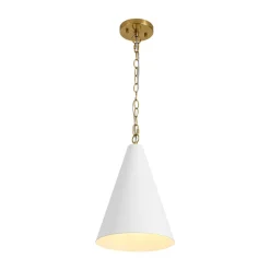 Shaker 1-Light Brass White Iron Conical Kitchen Pendant