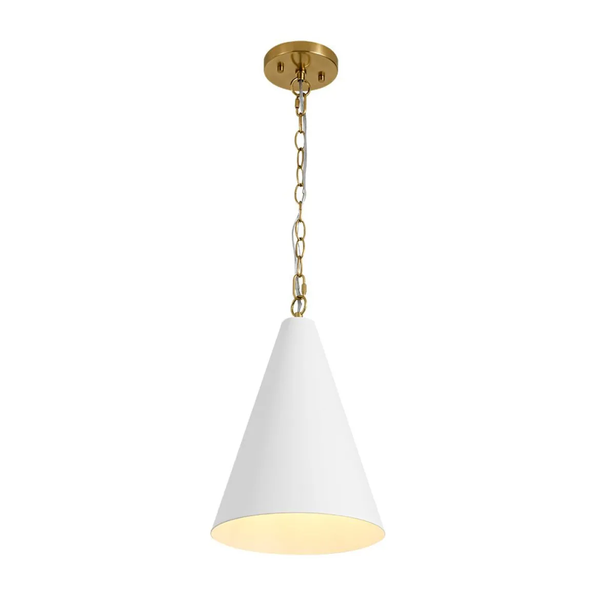Shaker 1-Light Brass White Iron Conical Kitchen Pendant