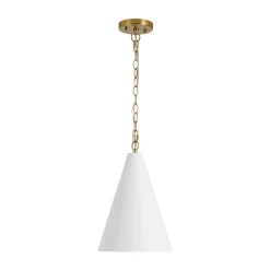 Shaker 1-Light Brass White Iron Conical Kitchen Pendant