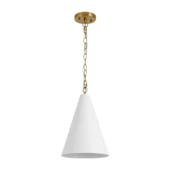 Shaker 1-Light Brass White Iron Conical Kitchen Pendant