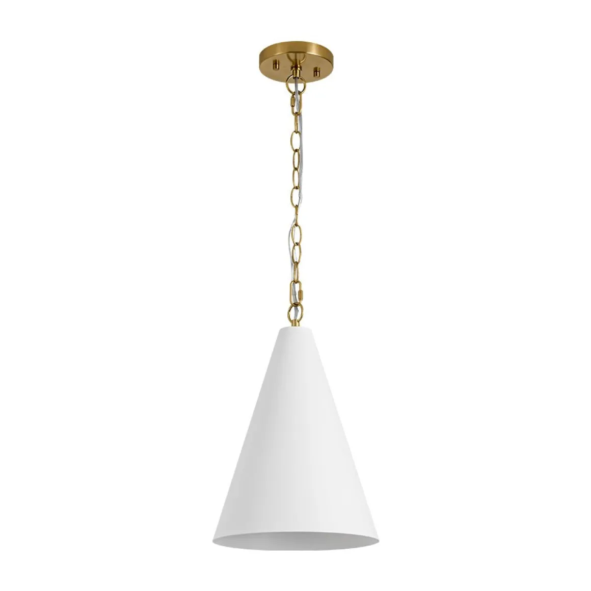 Shaker 1-Light Brass White Iron Conical Kitchen Pendant