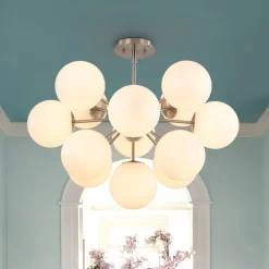 Shine Lustre Opal Glass Bubble Sputnik Semi Flush Chandelier