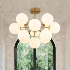 Shine Lustre Opal Glass Bubble Sputnik Semi Flush Chandelier