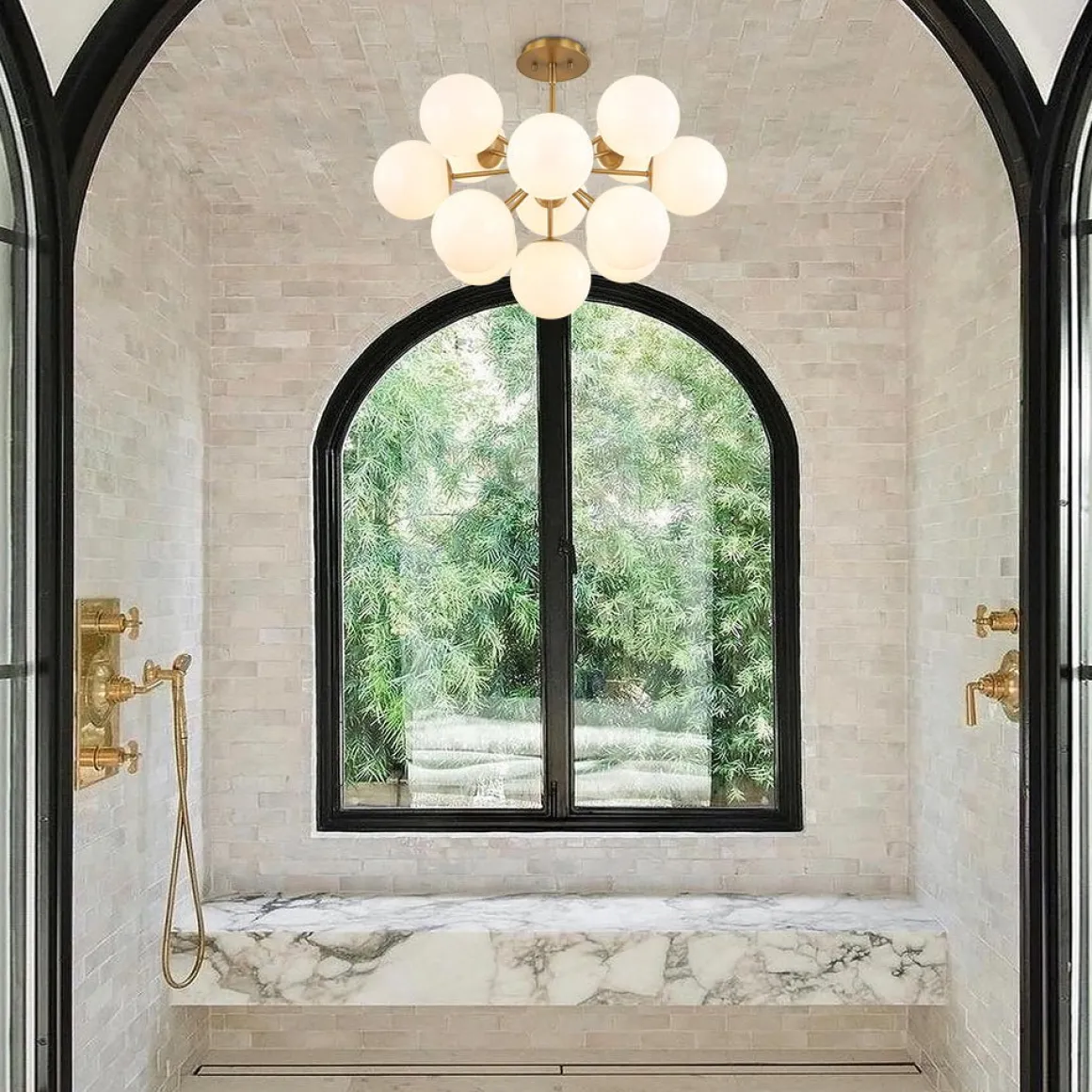 Shine Lustre Opal Glass Bubble Sputnik Semi Flush Chandelier