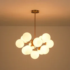 Shine Lustre Opal Glass Bubble Sputnik Semi Flush Chandelier
