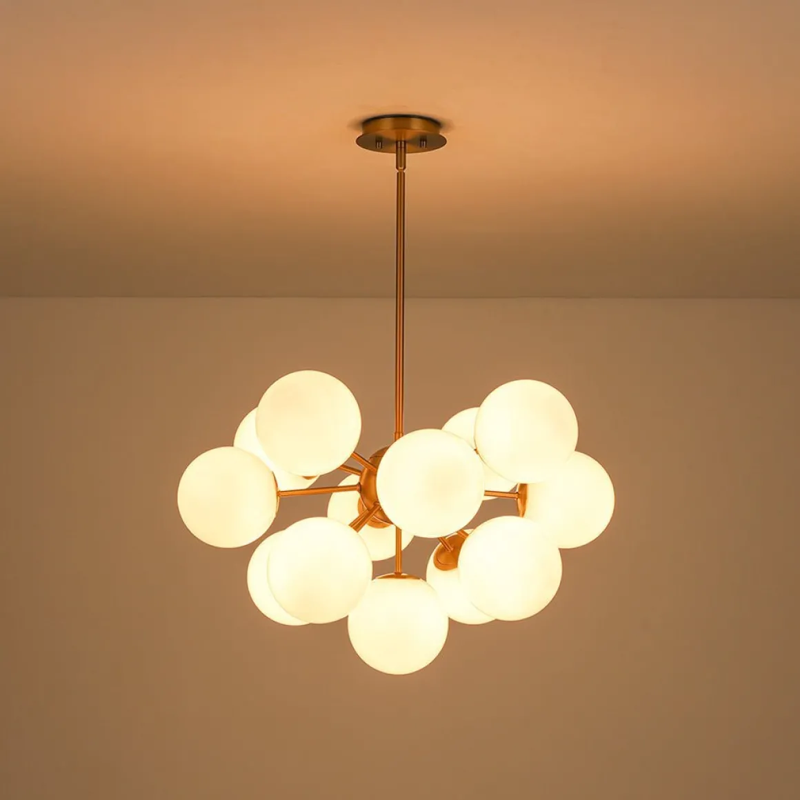 Shine Lustre Opal Glass Bubble Sputnik Semi Flush Chandelier