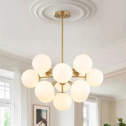 Shine Lustre Opal Glass Bubble Sputnik Semi Flush Chandelier