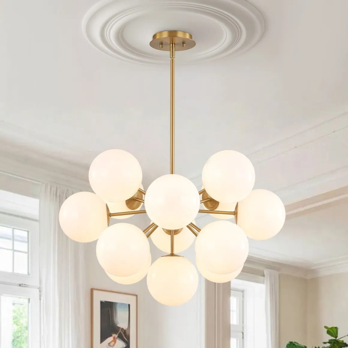 Shine Lustre Opal Glass Bubble Sputnik Semi Flush Chandelier