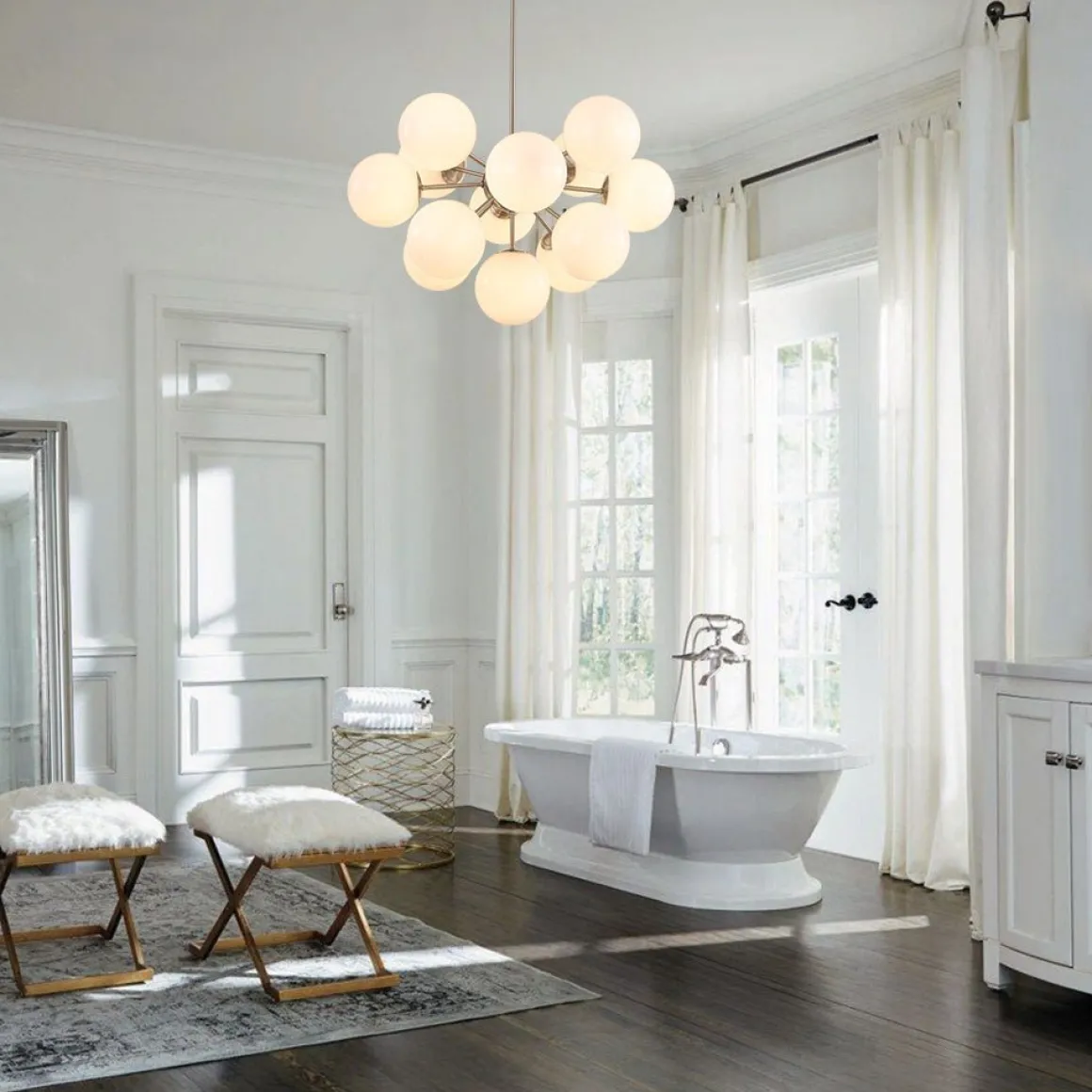Shine Lustre Opal Glass Bubble Sputnik Semi Flush Chandelier