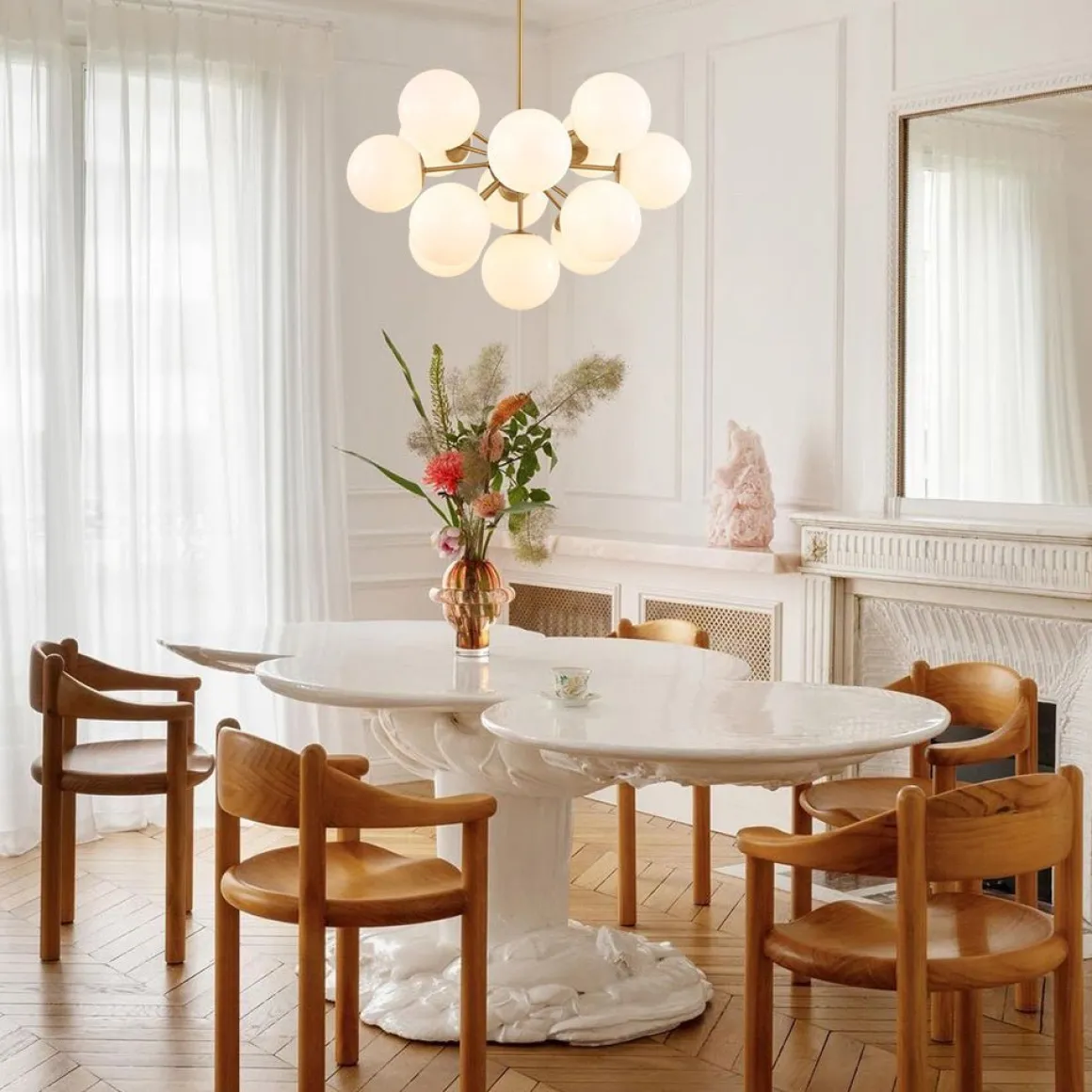 Shine Lustre Opal Glass Bubble Sputnik Semi Flush Chandelier