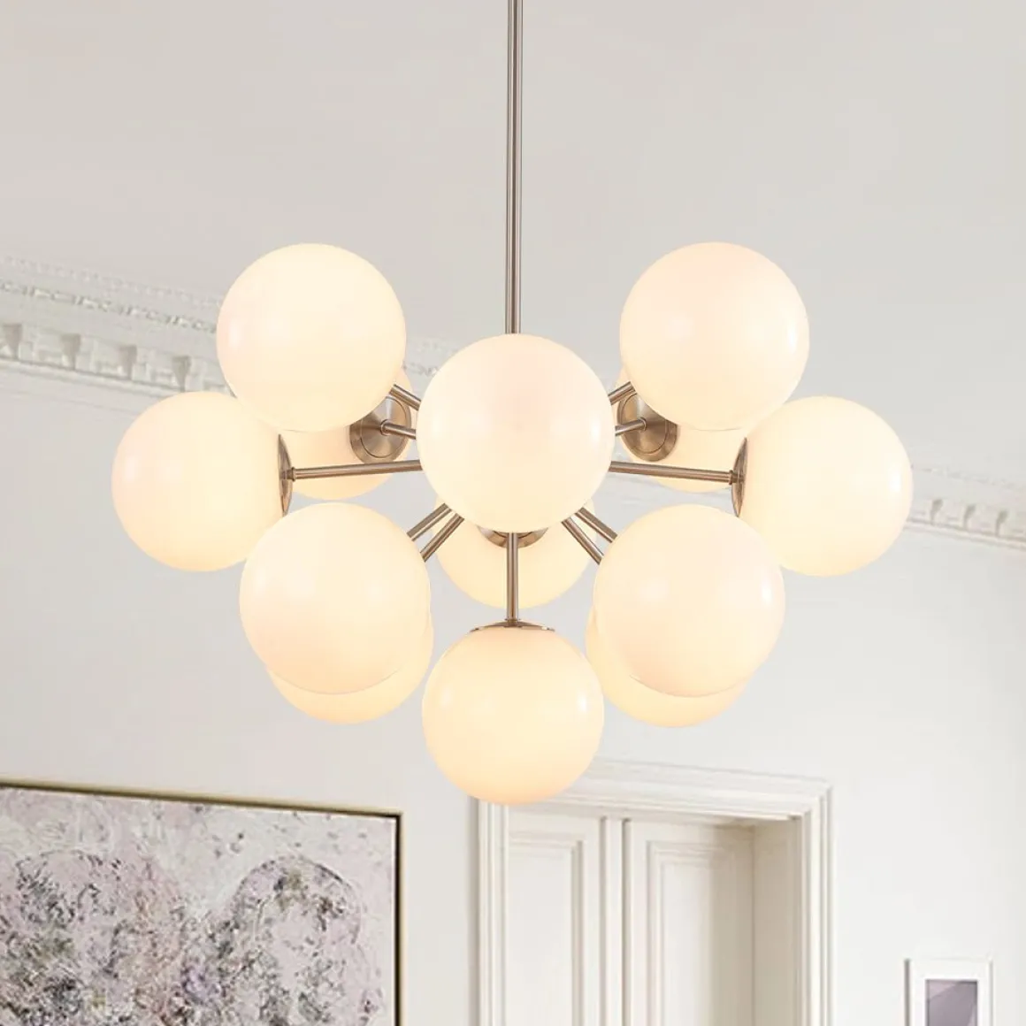 Shine Lustre Opal Glass Bubble Sputnik Semi Flush Chandelier