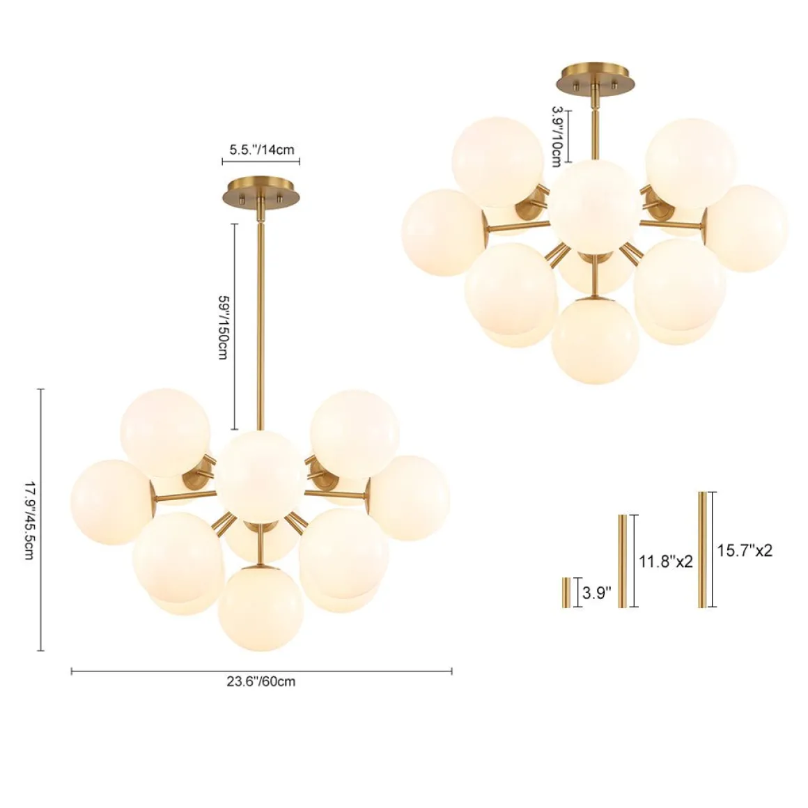 Shine Lustre Opal Glass Bubble Sputnik Semi Flush Chandelier