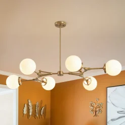 Shine Opal Glass Globe Linear Branch Island Chandelier