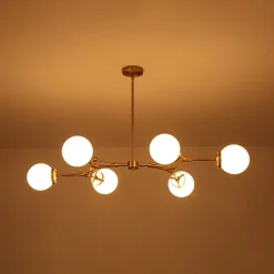Shine Opal Glass Globe Linear Branch Island Chandelier