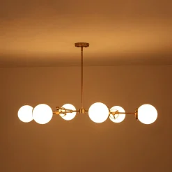 Shine Opal Glass Globe Linear Branch Island Chandelier
