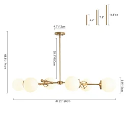 Shine Opal Glass Globe Linear Branch Island Chandelier