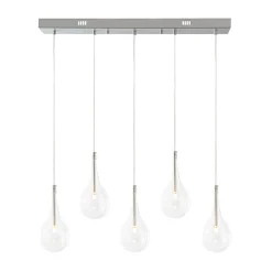 Silver 5-Light Clear Glass Teardrop Linear Island Pendant