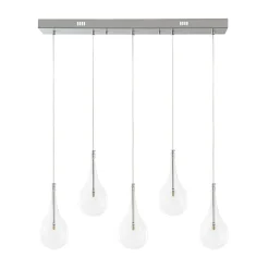 Silver 5-Light Clear Glass Teardrop Linear Island Pendant