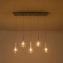 Silver 5-Light Clear Glass Teardrop Linear Island Pendant