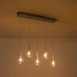 Silver 5-Light Clear Glass Teardrop Linear Island Pendant