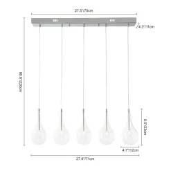 Silver 5-Light Clear Glass Teardrop Linear Island Pendant